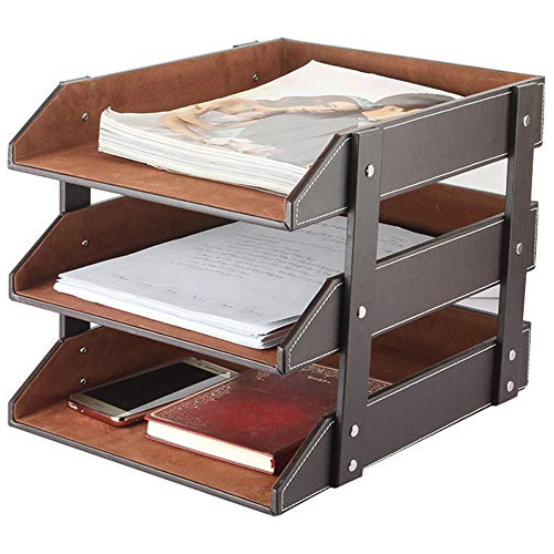 Very Sturdy 3 Tier Leather Desk File Rack For Office Su...