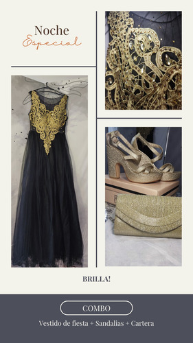 Vestido De Fiesta Importado Negro Y Dorado (Usado)