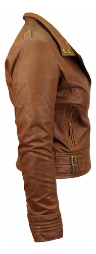 Chamarra Cruzada De Piel Para Dama Modelo Vanessa Biker