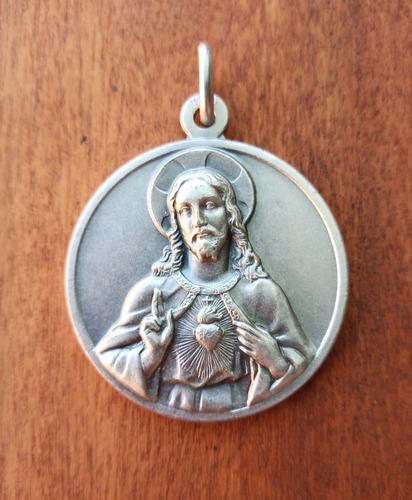 Sagrado Corazón De Jesús Medalla Zamak Italiana 32 Mm