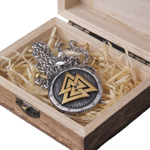 Collar Hombre De Lujo Escudo Valknut Espadas Caja Vikings