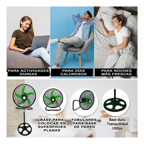 Ventilador De 4 Piezas 3 En 1, Montaje En Suelo Y Pared, 18 Pulgadas, 5 Aspas Verdes Plástico