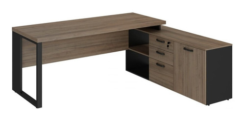 Imagem 2 de 8 de Mesa L Diretor 190x150x70x74cm Tampo 40mm Pé De Aço Quadrado