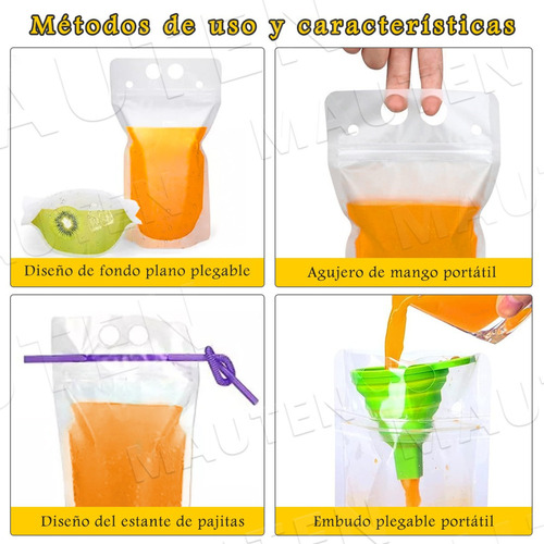 100 Bolsas Y Pajitas De Bebida Reutilizables Translúcidas