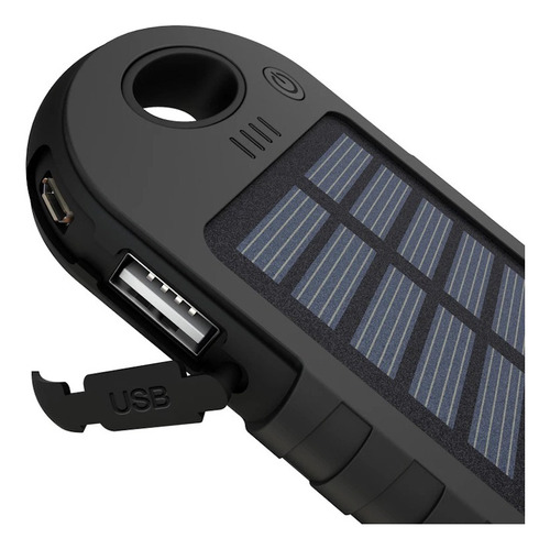 Cargador Solar + Power Bank Doble Puerto Portátil De 5000mah Color Negro