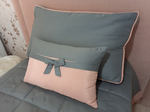 Imagem 3 de 4 de Conjunto Colcha Solteiro King Rosa E Cinza Irma Decorações