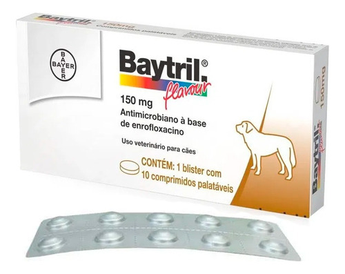 Baytril Flavour 150mg Cães E Gatos 10 Comprimidos 