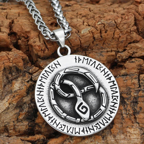 Imagen 6 de 6 de Collar Vikingo Serpiente Amuleto Acero Inoxidable Hombre