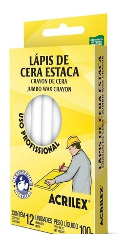 Lapis De Cera Estaca Acrilex Com 12 Un. Branco Profissional