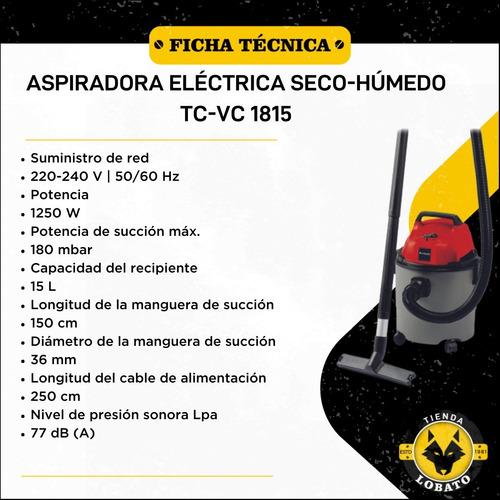 Imagen 4 de 10 de Aspiradora Electrica Einhell Tc-vc 1815 15 Litros Polvo/agua