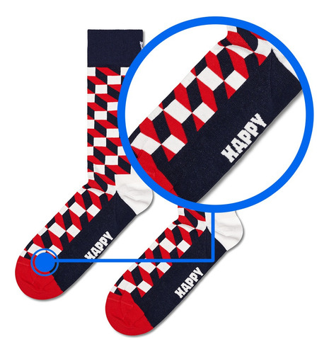 Calcetines Originales Happy Socks Diseño Óptico Reforzado Rojo / Azul Estampado 26 Cm - 30 Cm Del Pie