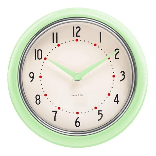 Reloj De Pared Retro Color Verde Agua Laroux & Co 24cm