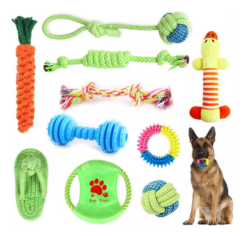 Set 10 Juguetes Para Mascotas, Pelota De Cuerda, Disco Y Más
