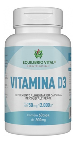 Suplemento de Vitamina D3  Equilíbrio Vital Teor Max 50mcg equivalente a 2000ui com 60 Cápsulas 
