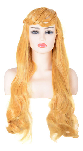 Djf Peluca Rubia De Princesa Aurora Para Mujer, Cabello Larg