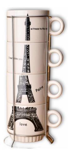 Torre Metálica De 4 Mugs Elegantes De La Torre Eiffel