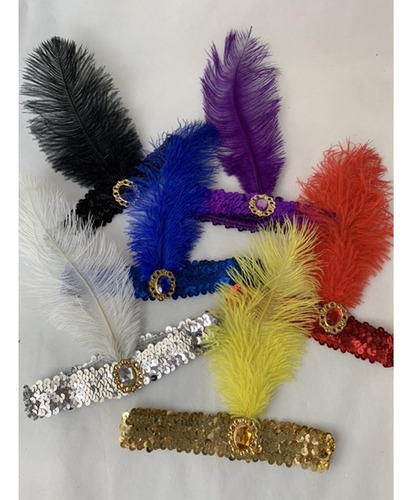 Tiara Melindrosa Cabaré Com Pena Fantasia Halloween Carnaval Cor Azul