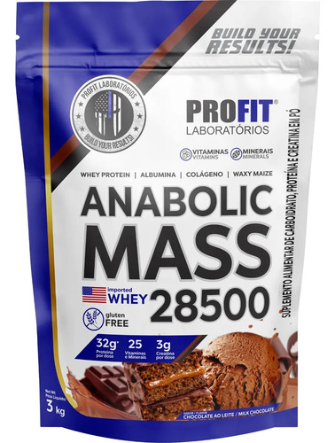 Suplemento em pó ProFit Laboratórios Anabolic Mass 28500 proteínas sabor chocolate em sachê de 3kg