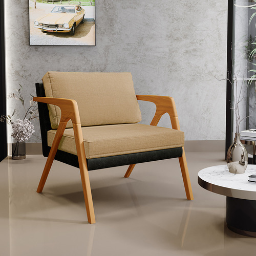 Poltrona Decorativa Pietra Couríssimo Preto Linho Bege Esc Cor Bege-escuro Desenho Do Tecido Liso