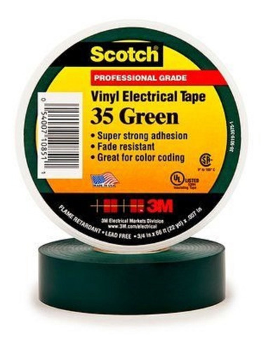 3m 35 Scotch Vinyl Electrical Color Coding Tape Green