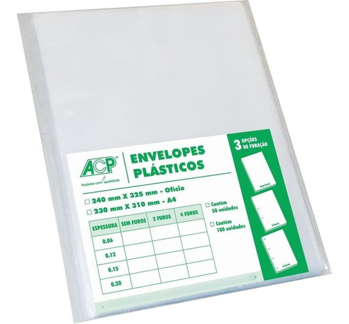 Envelope Plastico Oficio 4furos Medio 0,10mm - Acp