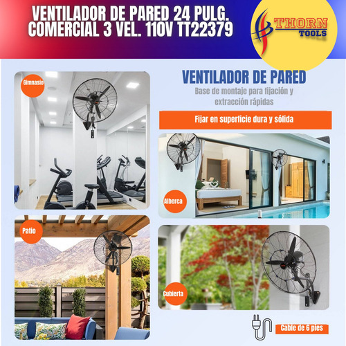 Ventilador De Pared 24 PuLG. Comercial 3 Vel. 110v Tt22379 Estructura Negro Aspas Negro Diámetro 24 " Frecuencia 60 Hz Material de las aspas Metal