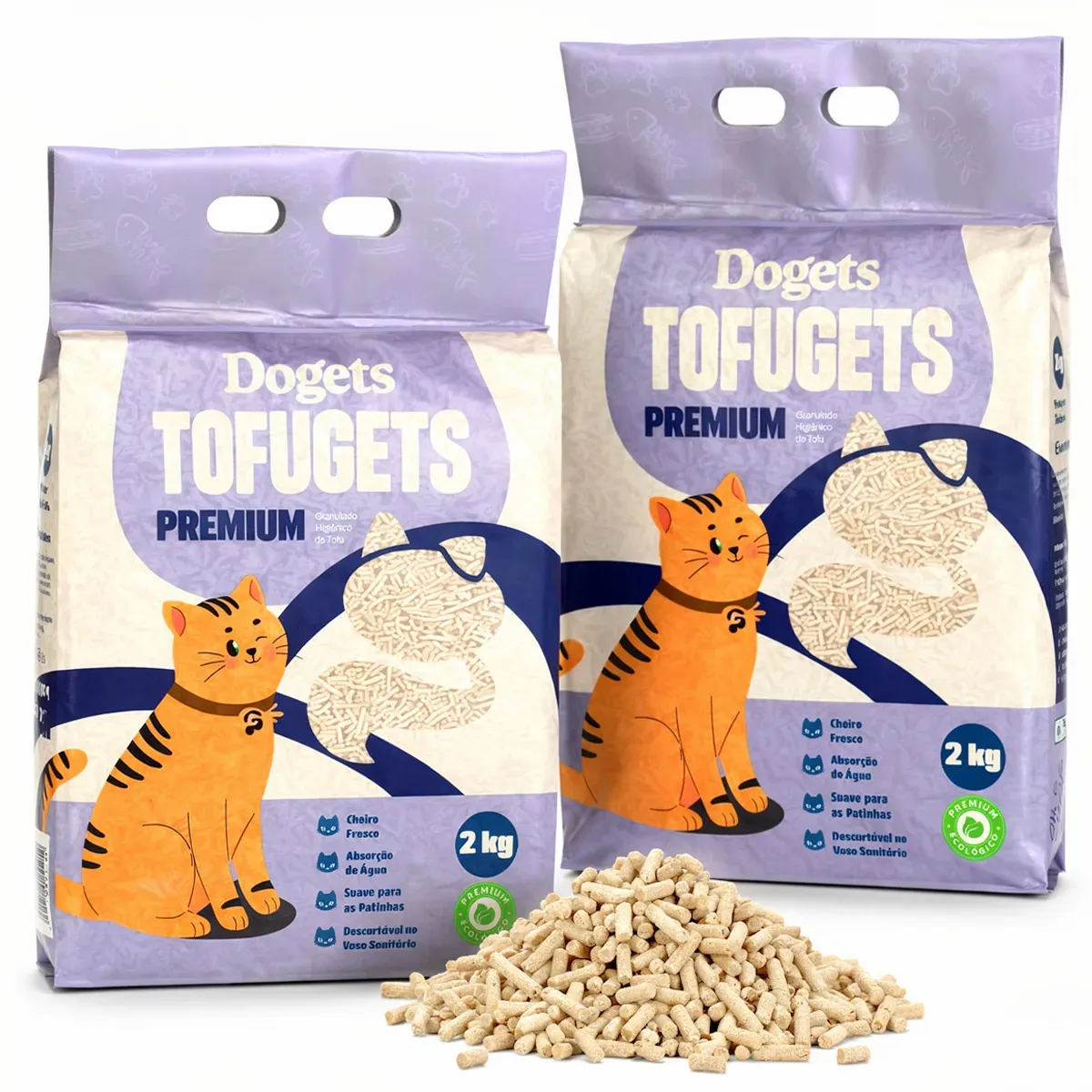 Kit 2 Areia Gato Areia Biodegradavel Granulado de Tofu Vegetal Premium Areia Gatos Higiênica Sanitária Anti Odor Patinhas Limpas Dogets Tofugets