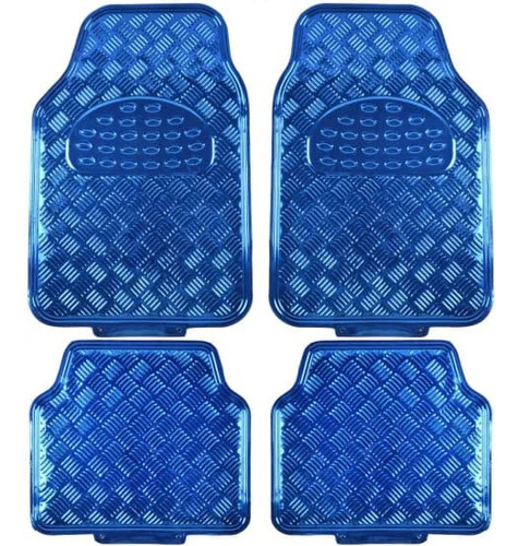 4pcs Alfombras De Piso Para Auto, Azul Tapiz Diseno Metalico