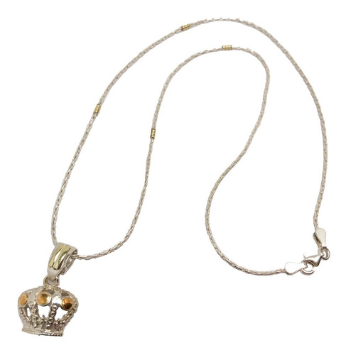 Dije Corona Con Cadena Plata Y Oro Maciza (d282)
