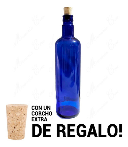 Imagen 2 de 10 de Botella D Vidrio Azul Hooponopono Con Corcho Agua Solarizada