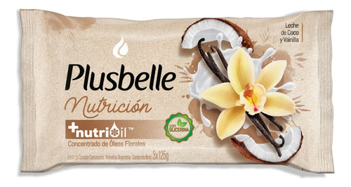 Jabon Tocador Barra Plusbelle Nutrición Leche De Coco 3x120g