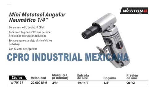 Mini Mototool Angular Neumatico 1/4 Weston Plus P