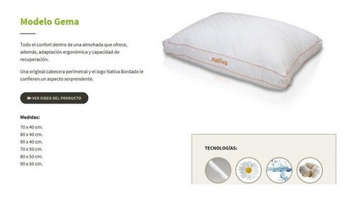 Imagen 2 de 5 de Almohada Nativa Fibra Gema 70x40 Antiácaros Mullida