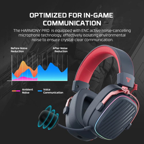Headset Fantech Harmony Pro Gamer Sem Fio Pc, Ps5, Celular Preto Com Vermelho