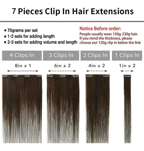 Extensiones De Cabello Real 18in 70gr Marrón Oscuro
