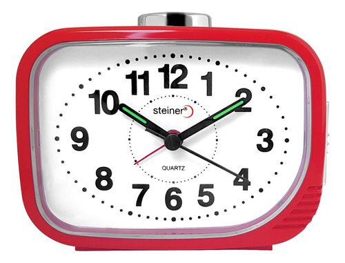 Reloj Despertador Steiner Análogo Alarma Dial Luminoso 12cm Color Rojo