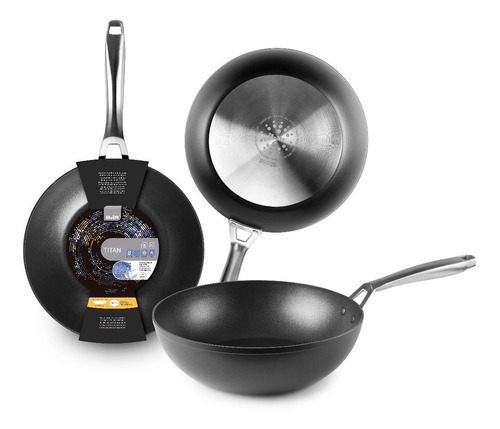 Wok Sarten De Aluminio Fundido Induccion 30 Cm Titan Ibili Color Negro