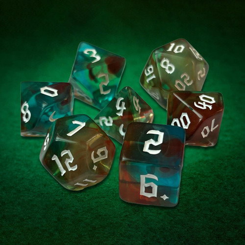 4 Conjunto De Dados Poliédricos De Cor Dupla, 7 Café Verde