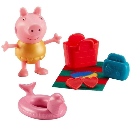 Imagem 1 de 8 de Boneca Peppa Pig Com Acessórios Peppa Maiô Amarelo Sunny