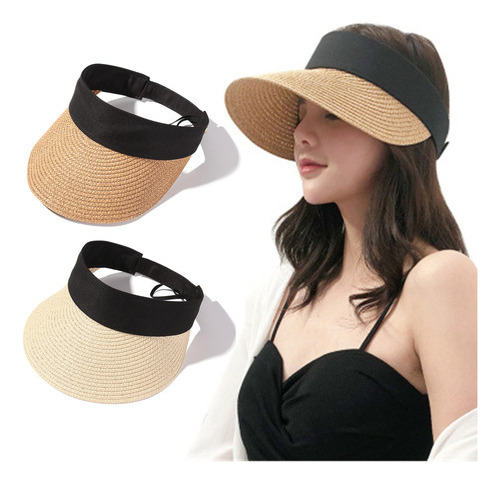 Sombrero De Playa Con Gorra De Paja, Viseras For Mujer, Inf