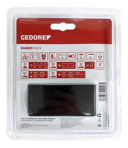 Imagem 6 de 6 de Kit Jogo Bits Pontas E Soquetes 23 Peças Gedore Red