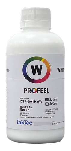 Tinta Dtf Para O Uso Em Ep Pigmentada Inktec 1 Unid De 250ml Tinta Branco