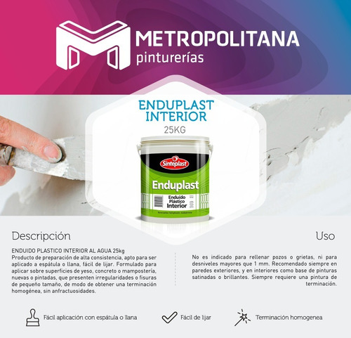 Enduplast Enduido Plastico Interior 25 Kg Sinteplast