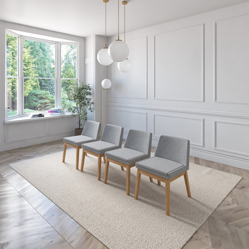 Juego De Comedor Lisboa De Madera Con 4 Sillas Tapizadas Diseño de la tela de las sillas Gris Claro - Roble