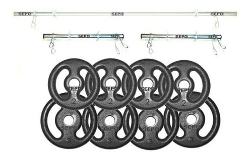 Kit De Anilhas 20kg Completo + Barras 1 De 1.60m E 2 De 40cm