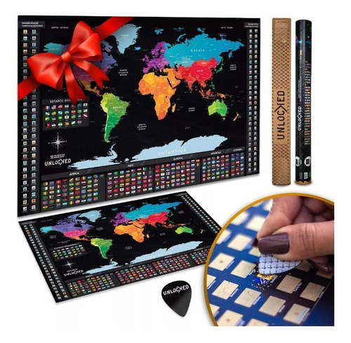 Kit Mapa Raspar- Mundi 1grande 94x60 E 1médio 82x60 Unlocked