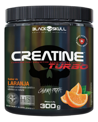 Creatina Black Skull Turbo 300g Caveira Preta Laranja