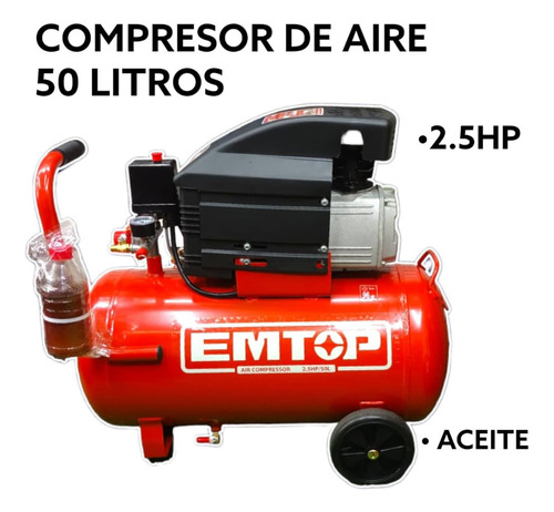 Compresor De Aire 2.5 Hp 50 Litros  Emtop 6 Meses D Garantía