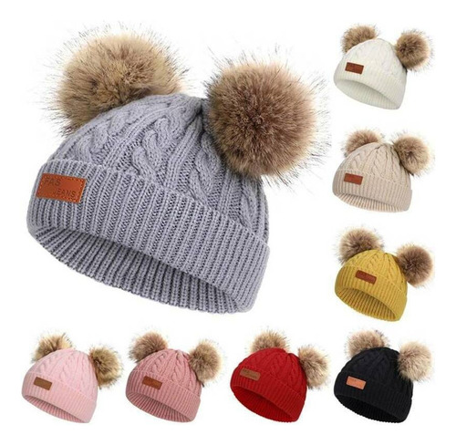 . Gorro De Piel Sintética Con Doble Pompón, Gorro De . .