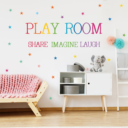 R Play Room Color Text Wall Stickers English Rumors Home Dec